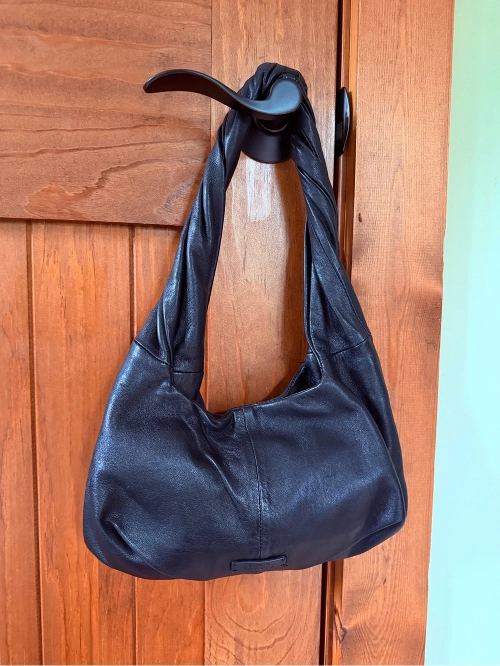 Black Leather Hobo Shoulder Bag